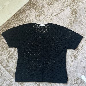 Pierre Cardin Black Crochet Top / Short Sleeve Cardigan